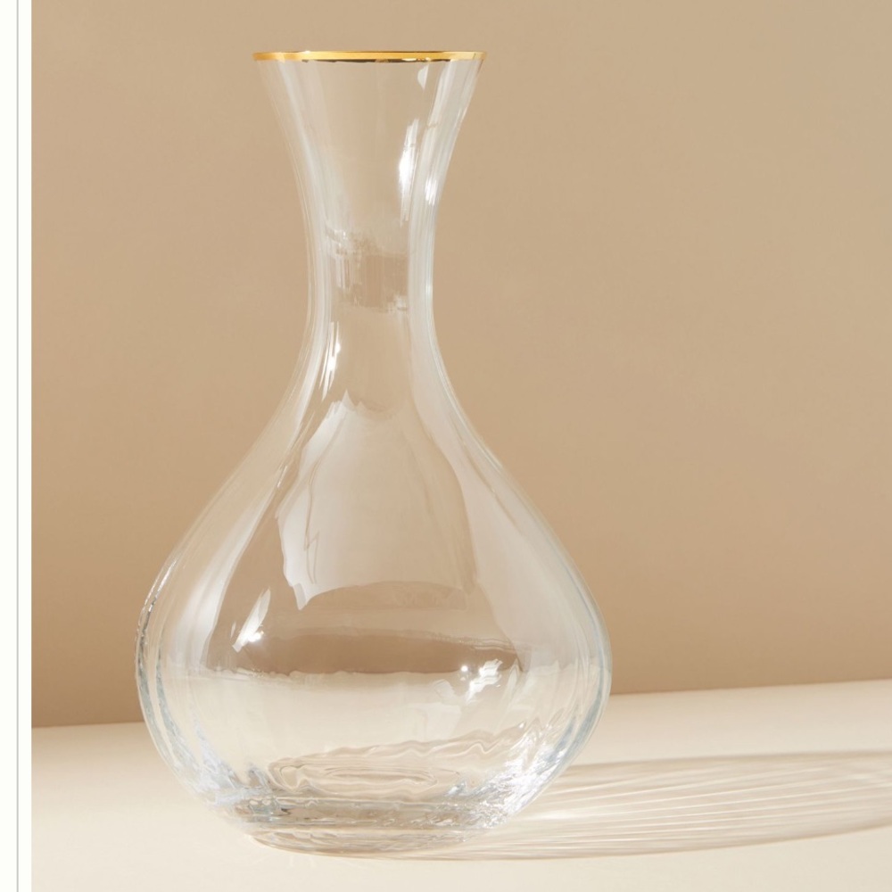 Anthropologie Waterfall Carafe -Hand-painted crystalline, 24k gold NEW